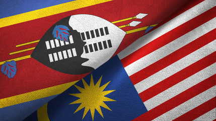 Eswatini Swaziland and Malaysia two flags textile cloth, fabric texture