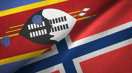 Fototapeta premium Eswatini Swaziland and Norway two flags textile cloth, fabric texture