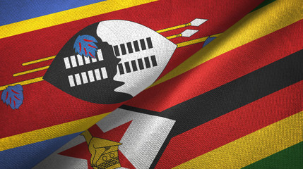 Eswatini Swaziland and Zimbabwe two flags textile cloth, fabric texture