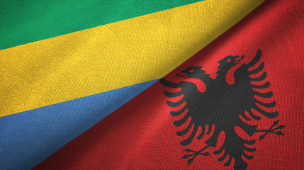 Gabon and Albania two flags textile cloth, fabric texture 