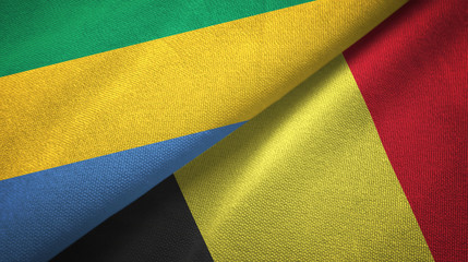 Gabon and Belgium two flags textile cloth, fabric texture 