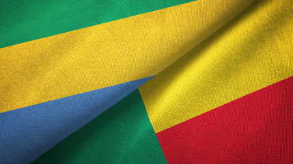 Gabon and Benin two flags textile cloth, fabric texture 