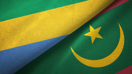 Gabon and Mauritania two flags textile cloth, fabric texture