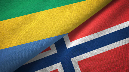 Gabon and Norway two flags textile cloth, fabric texture