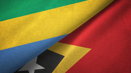 Gabon and Timor-Leste East Timor two flags textile cloth, fabric texture