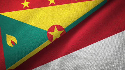 Fototapeta premium Grenada and Indonesia two flags textile cloth, fabric texture