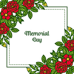 Vector illustration template memorial day with elegant red rose flower frame