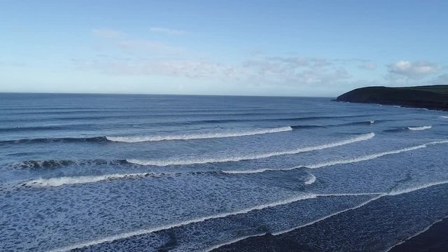 Aerial view of Waves at Croyde Beach, England.