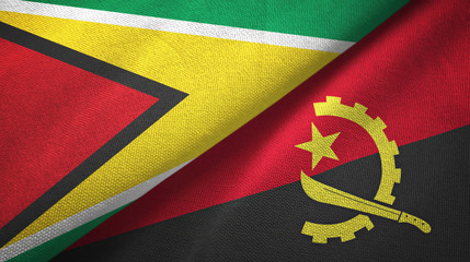 Guyana and Angola two flags textile cloth, fabric texture 