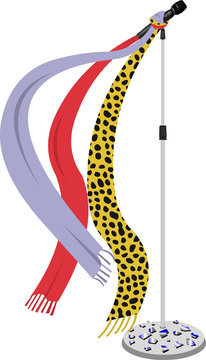 microphone stand with colored scarves