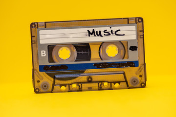 cassette tape isolated against yellow background