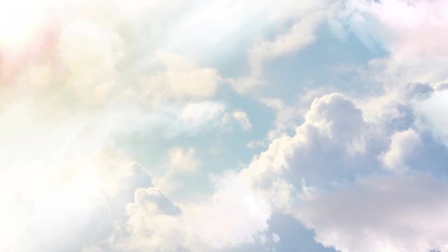 Travel into the sky flying through clouds.Cloudscape background. Representation of ascent to heaven or astral projection in slow motion. Freedom or liberty sensation. Meditation Zoom in effect.