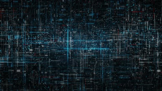 High detailed complex technology grid flying on camera. Seamless loop 3D render animation with DOF