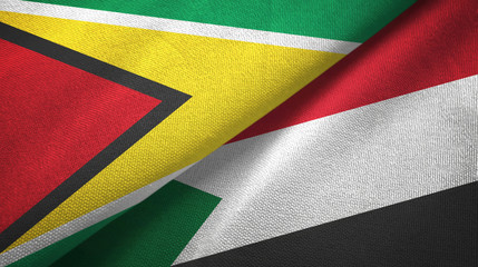 Guyana and Sudan two flags textile cloth, fabric texture