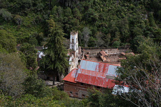 aerial view of old church in huasca de ocampo mexico