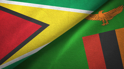 Guyana and Zambia two flags textile cloth, fabric texture