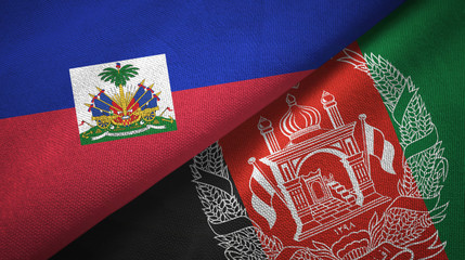 Haiti and Afghanistan two flags textile cloth, fabric texture 