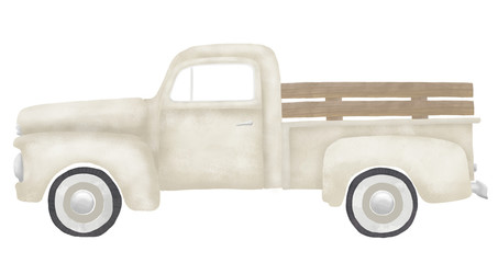 Old Vintage Gray Cream Farm Truck