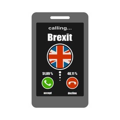 Smartphone with call screen. Ready for answer concept. Image relative to politic situation between great britain and european union. Politic process named as brexit. Brexit calling text