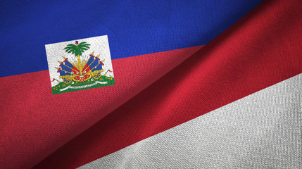 Haiti and Indonesia two flags textile cloth, fabric texture