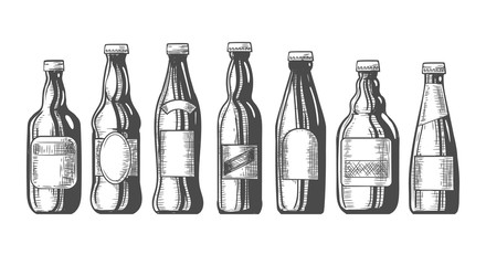 Beer bottles sketch icons set