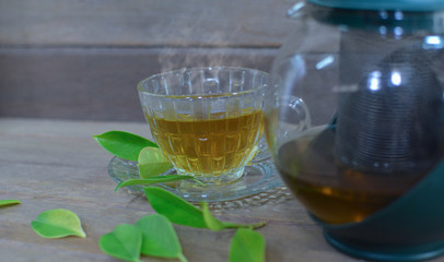 Hot tea on a wooden table