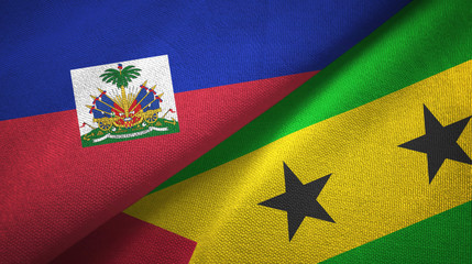 Haiti and Sao Tome and Principe two flags textile cloth, fabric texture