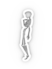 Human skeleton posing. Halloween party design template. 3D rendering.