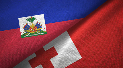 Haiti and Tonga two flags textile cloth, fabric texture