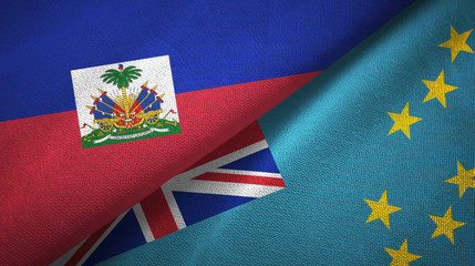 Haiti and Tuvalu two flags textile cloth, fabric texture