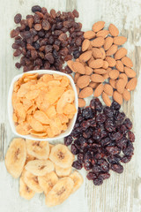 Healthy ingredients containing minerals, carbohydrates and dietary fiber, nutritious eating concept