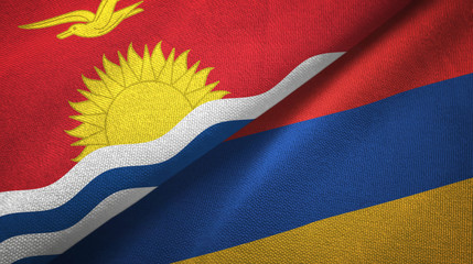 Kiribati and Armenia two flags textile cloth, fabric texture 