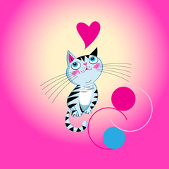 Vector funny kitten in love with a heart