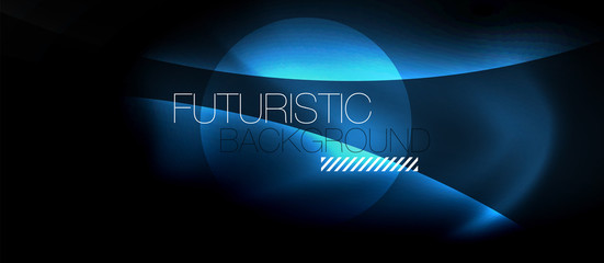 Dark background with neon color waves, vector template