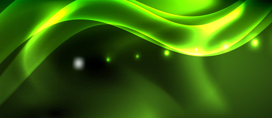 Obraz premium Dark background with neon color waves, vector template