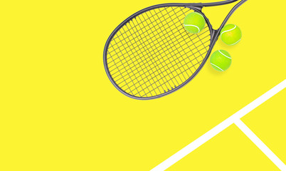 Tennis racket and ball sports on pastel background