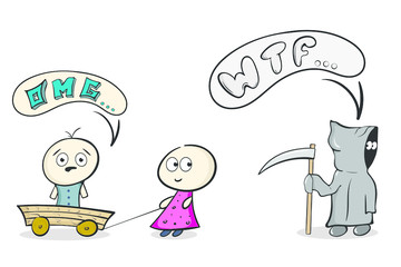 Death and couple with cart