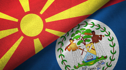 North Macedonia and Belize two flags textile cloth, fabric texture 