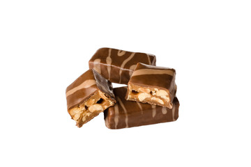 Set of chocolate candy withe nut isolated on white background.