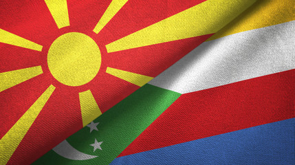 North Macedonia and Comoros two flags textile cloth, fabric texture