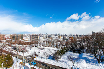Aerial view of the winter from rope way, Hokkaido, Japan
