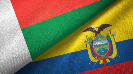 Madagascar and Ecuador two flags textile cloth, fabric texture