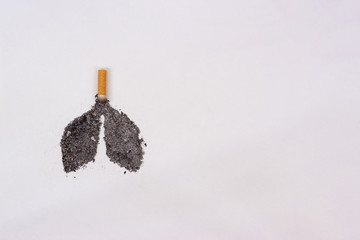 Lungs made of ash and cigarette butt. World No Tobacco Day concept. Smoking is harmful to health....