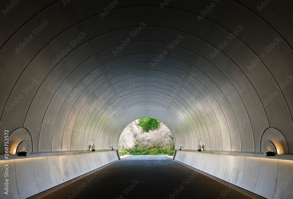 Poster a futuristic tunnel to garden. building abstract background
