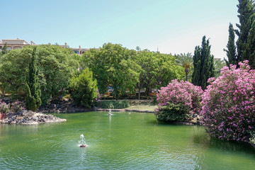 The Park of Nations  dedicated to the nations of Europe.  Flags of the european countries in the park. Torrieja, Alicante. Spain
