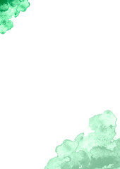 Watercolor abstract green spot, blot. Colorful vintage background. Expressive abstract watercolor stain with splashes. Abstract green watercolor on white background.The color splashing on the paper.
