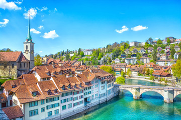 Panoramic view on old town of Bern, capital of Switzerland - obrazy, fototapety, plakaty
