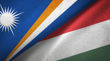 Marshall Islands and Hungary two flags textile cloth, fabric texture