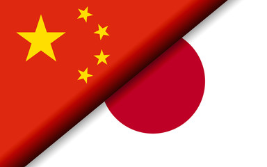 Flags of the China and Japan divided diagonally