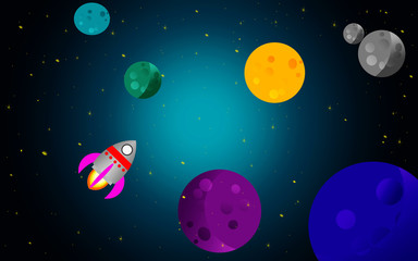 Obraz na płótnie Canvas Space with rocket and planets